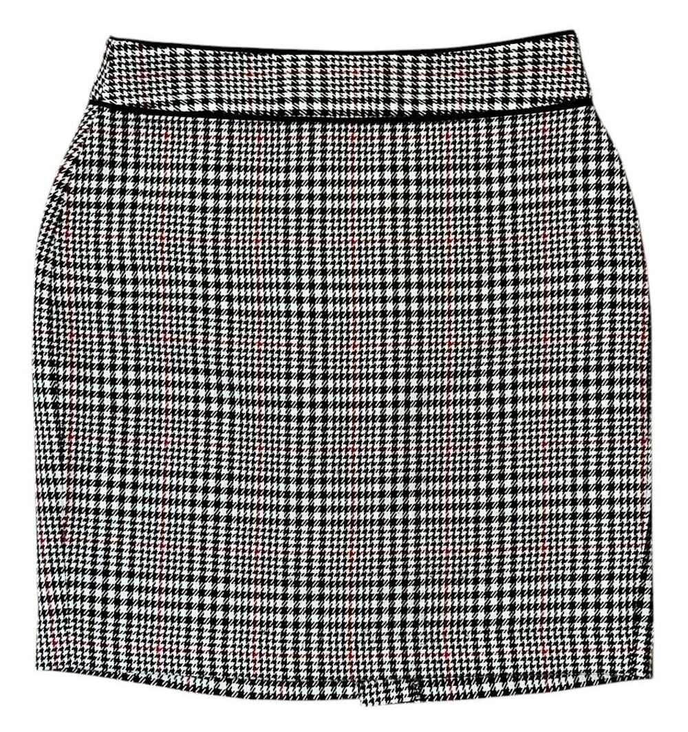 Banana Republic Black White & Red Houndstooth Mini Pencil Skirt Size 6